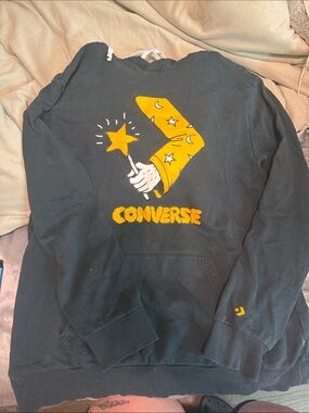 Converse Men’s Black Crewneck Sweatshirt with Yellow Graphic